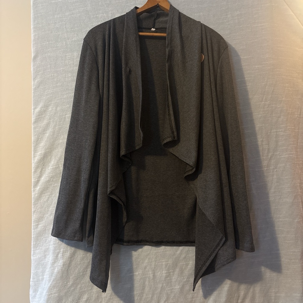 KRL Open Cardigan Sweater Cascading Front Long Sleeve Gray Women’s Sz “M”